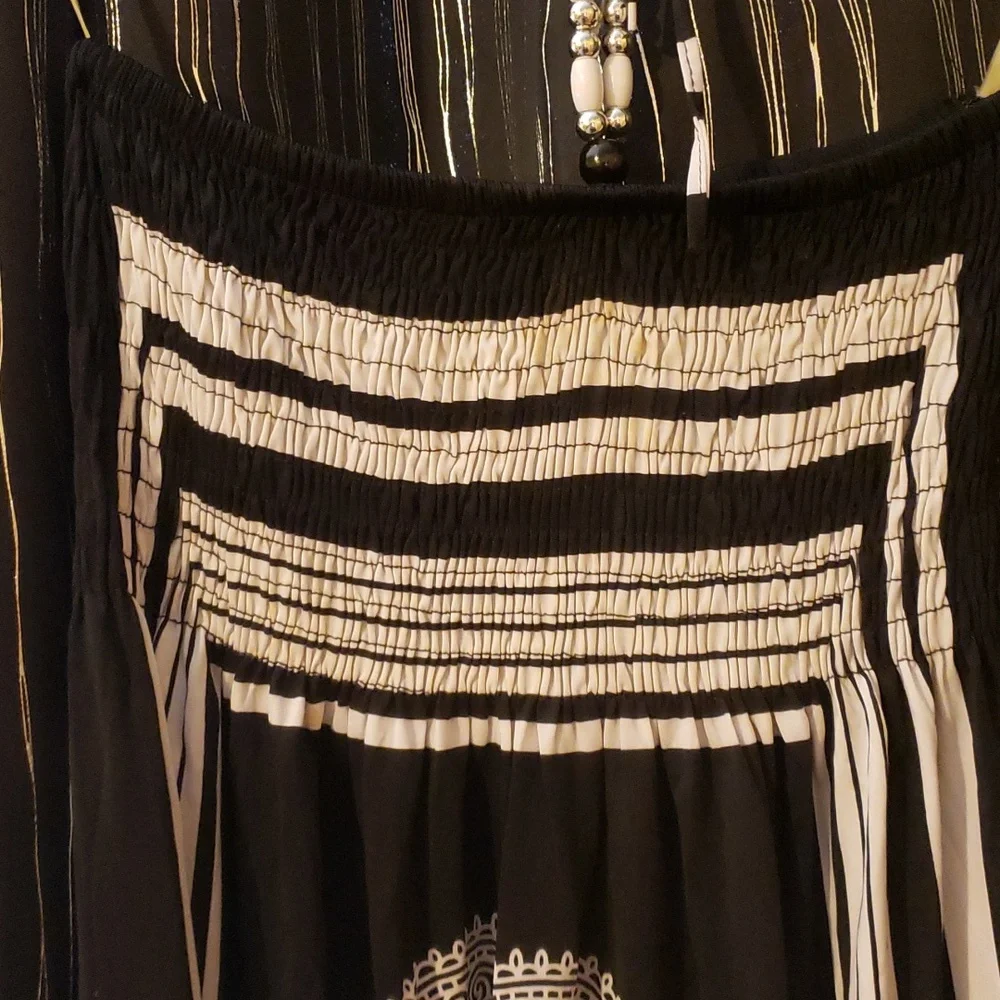 Gorgeous Black Egite Strapless Summer Dress Beaded Tie Around Neck Embellished - Picture 9 of 14